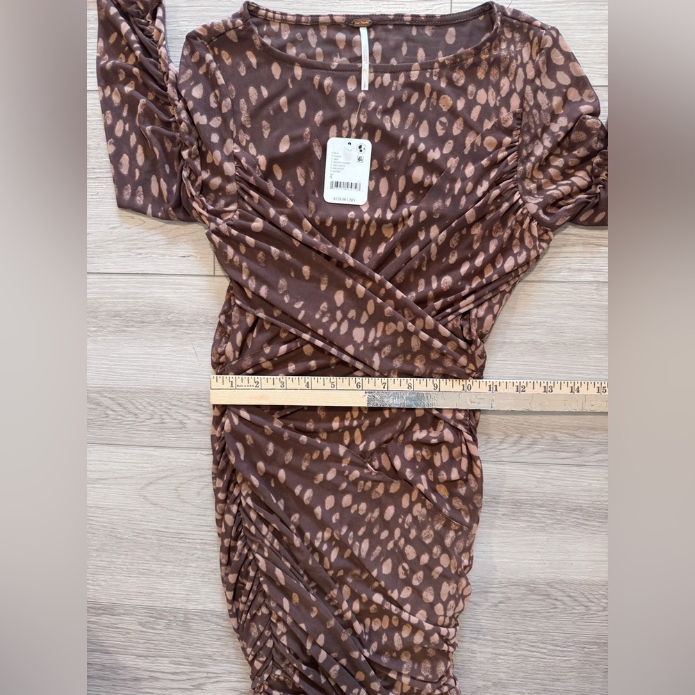 Free People Katana Mini Dress in Brown Sz Small Stretch Mesh BodyCon Party NWT - Picture 12 of 12